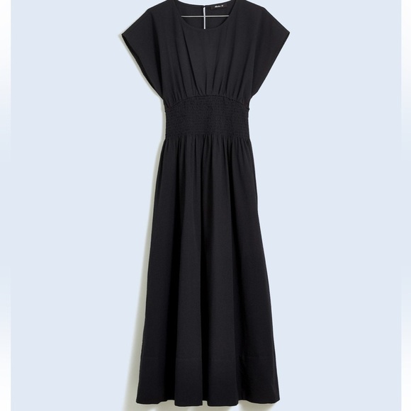 Madewell Smocked-Waist Midi Dress in True Black Seersucker size XS NWT NP123 - Picture 6 of 12